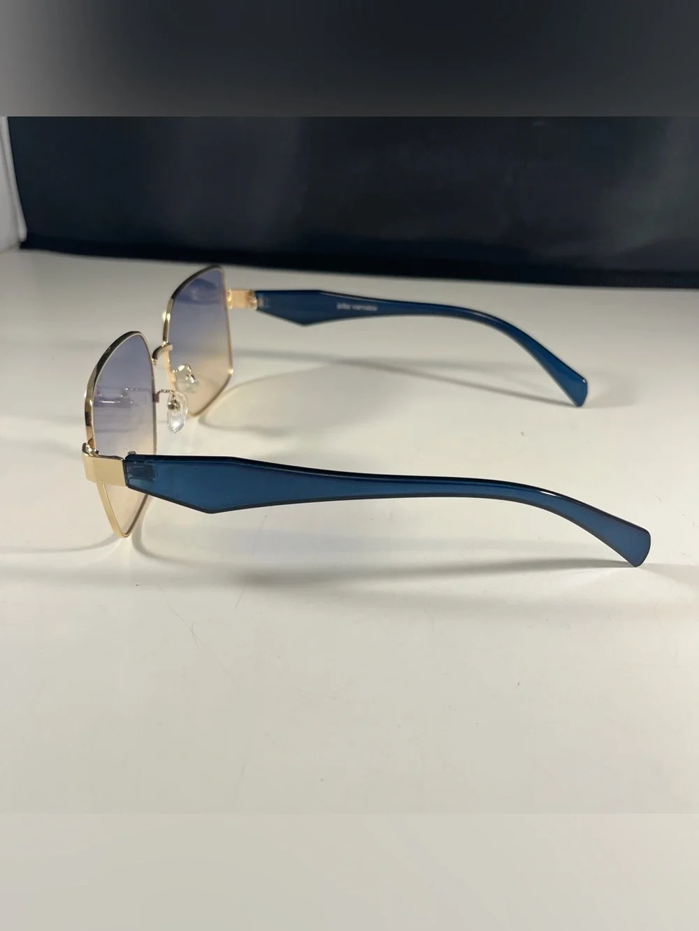 John Varvatos Gold Trim Blue Square Eyeglasses Frames